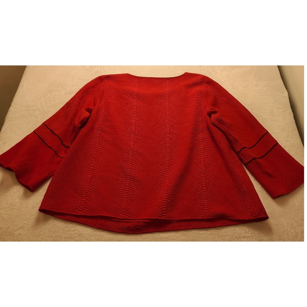 Calvin Klein Red Snakeskin Textured Blouse Scoop Neck 3/4 Sleeve Plus Size 3X - Picture 2 of 12